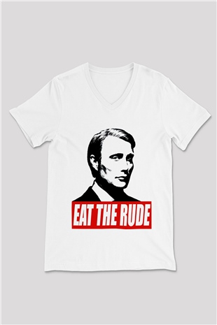 Hannibal Beyaz Unisex V Yaka Tişört T-Shirt