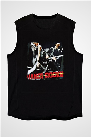 Hanoi Rocks Baskılı Unisex Siyah Kolsuz Tişört