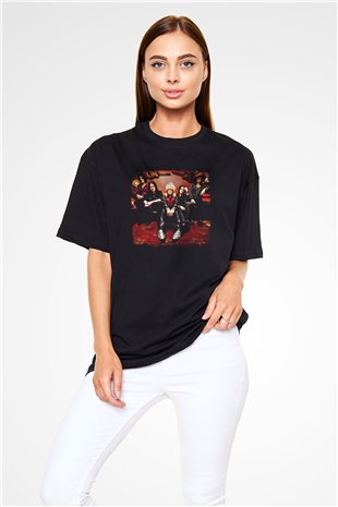 Hanoi Rocks Baskılı Unisex Siyah Oversize Tişört