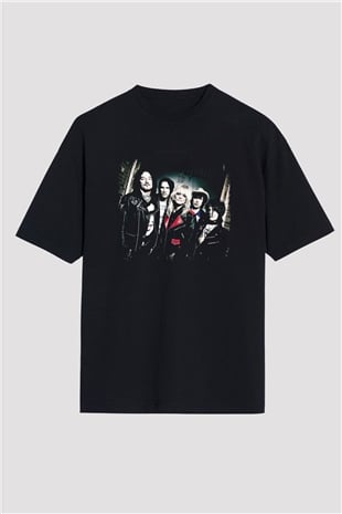 Hanoi Rocks Baskılı Unisex Siyah Oversize Tişört