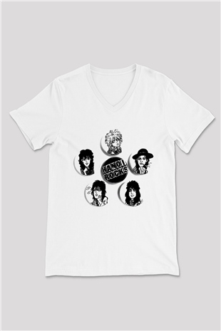 Hanoi Rocks Beyaz Unisex V Yaka Tişört T-Shirt