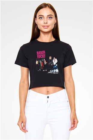 Hanoi Rocks Siyah Crop Top Tişört