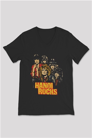Hanoi Rocks Siyah Unisex V Yaka Tişört