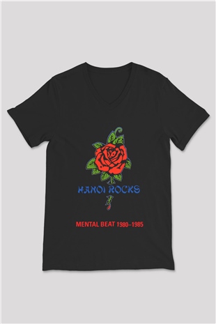 Hanoi Rocks Siyah Unisex V Yaka Tişört T-Shirt