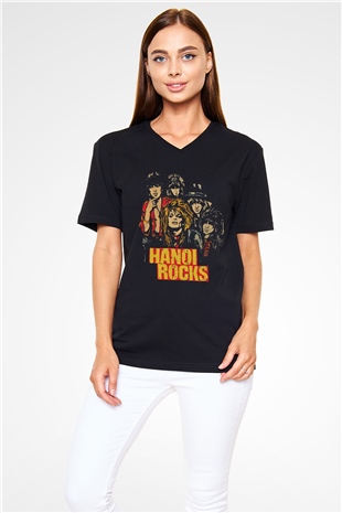 Hanoi Rocks Siyah Unisex V Yaka Tişört