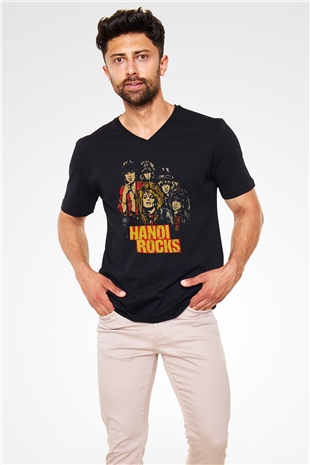 Hanoi Rocks Siyah Unisex V Yaka Tişört