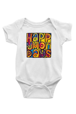 Happy Mondays Baskılı Beyaz Unisex Bebek Body - Zıbın