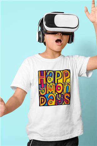 Happy Mondays Baskılı Beyaz Unisex Beyaz Çocuk Tişört - Tshirt