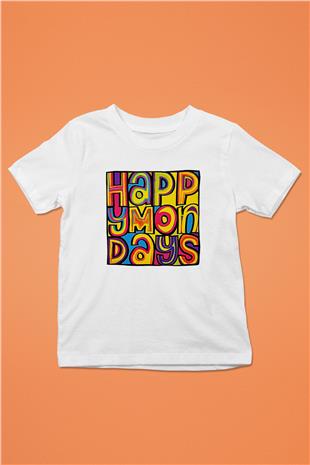 Happy Mondays Baskılı Beyaz Unisex Beyaz Çocuk Tişört - Tshirt
