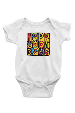 Happy Mondays Baskılı Unisex Beyaz Bebek Body - Zıbın