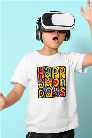 Happy Mondays Baskılı Unisex Beyaz Çocuk Tişört