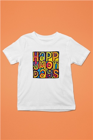 Happy Mondays Baskılı Unisex Beyaz Çocuk Tişört