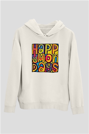 Happy Mondays Baskılı Unisex Beyaz Hoodie