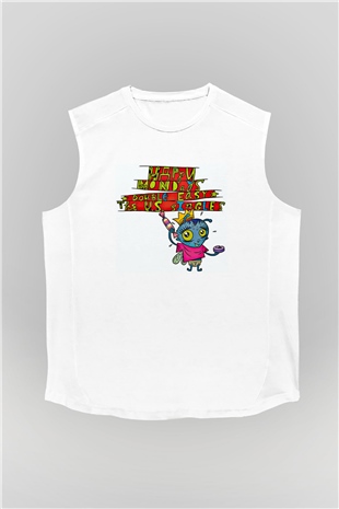 Happy Mondays Baskılı Unisex Beyaz Kolsuz Tişört