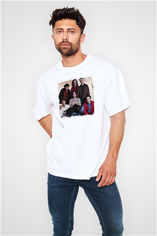 Happy Mondays Baskılı Unisex Beyaz Oversize Tişört