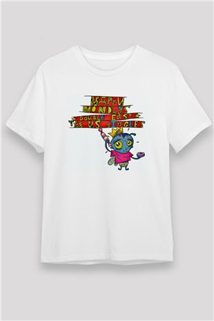 Happy Mondays Baskılı Unisex Beyaz Tişört