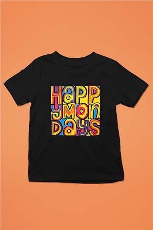 Happy Mondays Baskılı Unisex Siyah Çocuk Tişört - Tshirt