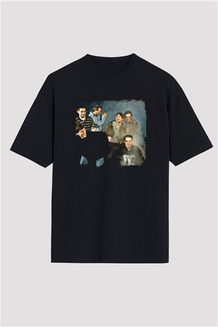 Happy Mondays Baskılı Unisex Siyah Oversize Tişört