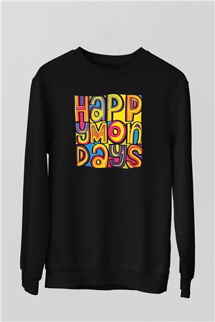Happy Mondays Baskılı Unisex Siyah Sweatshirt