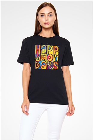 Happy Mondays Baskılı Unisex Siyah Tişört - Tshirt
