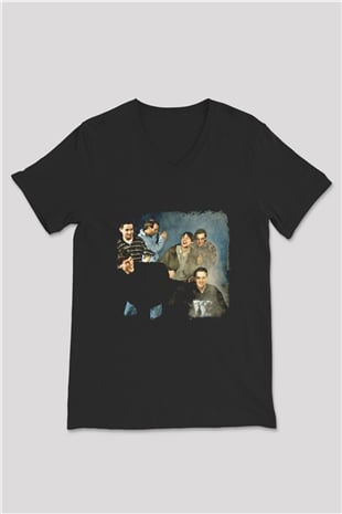 Happy Mondays Baskılı Unisex Siyah V Yaka Tişört