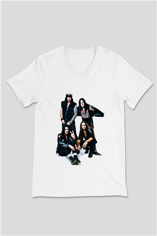 Hardcore Superstar Baskılı Unisex Beyaz V Yaka Tişört