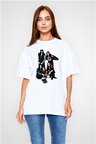 Hardcore Superstar Baskılı Unisex Beyaz Oversize Tişört