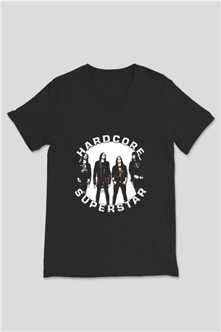 Hardcore Superstar Baskılı Unisex Siyah V Yaka Tişört