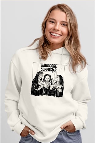 Hardcore Superstar Beyaz Unisex Kapşonlu Sweatshirt