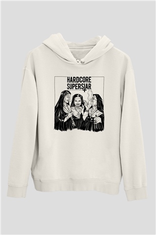 Hardcore Superstar Beyaz Unisex Kapşonlu Sweatshirt