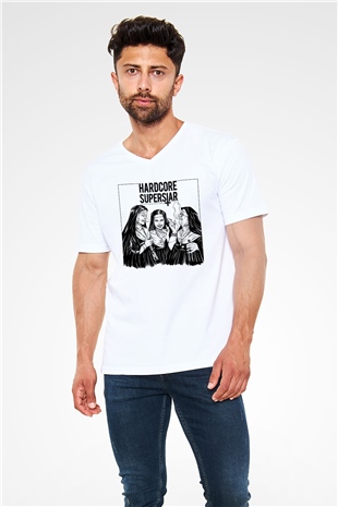 Hardcore Superstar Beyaz Unisex V Yaka Tişört T-Shirt