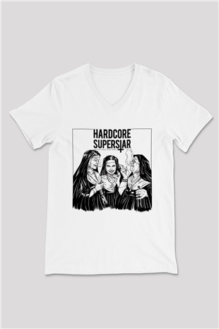 Hardcore Superstar Beyaz Unisex V Yaka Tişört T-Shirt