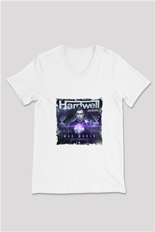 Hardwell Baskılı Beyaz V Yaka Unisex Tişört