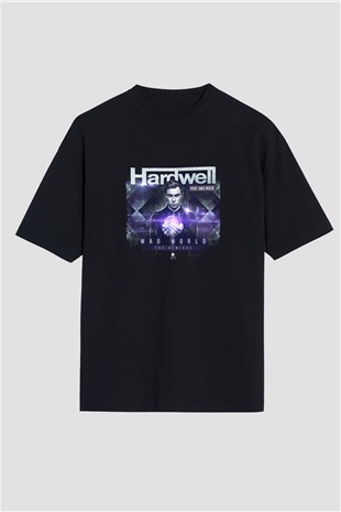 Hardwell Baskılı Unisex Oversize Siyah Tişört