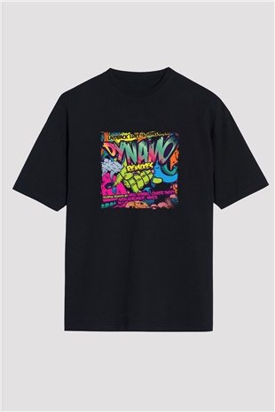 Hardwell Baskılı Unisex Oversize Siyah Tişört