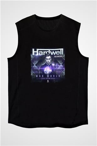 Hardwell Baskılı Unisex Siyah Kolsuz Tişört