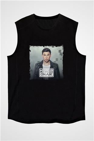 Hardwell Baskılı Unisex Siyah Kolsuz Tişört