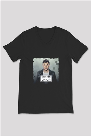 Hardwell Baskılı Unisex Siyah V Yaka Tişört