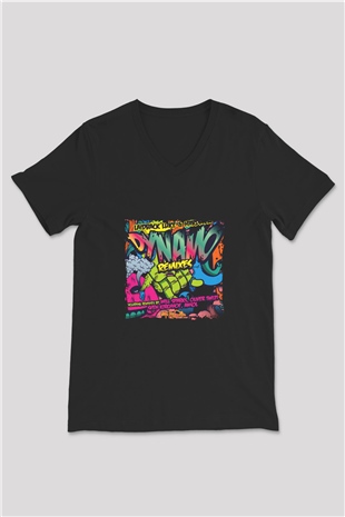 Hardwell Baskılı Unisex Siyah V Yaka Tişört