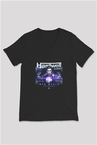 Hardwell Baskılı Unisex Siyah V Yaka Tişört
