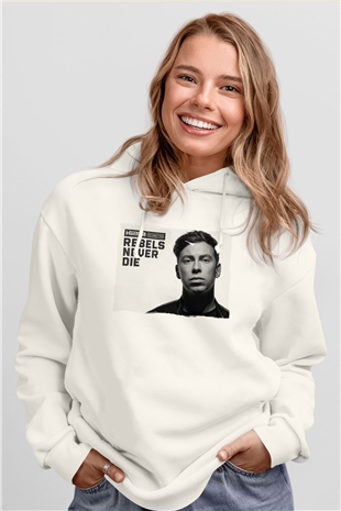 Hardwell Beyaz Unisex Kapüşonlu Sweatshirt