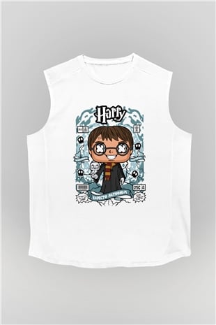 Harry Baskılı Unisex Beyaz Kolsuz Tişört