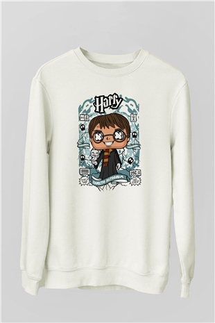 Harry Baskılı Unisex Beyaz Sweatshirt