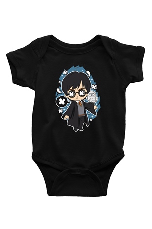 Harry Baskılı Unisex Siyah Bebek Body - Zıbın
