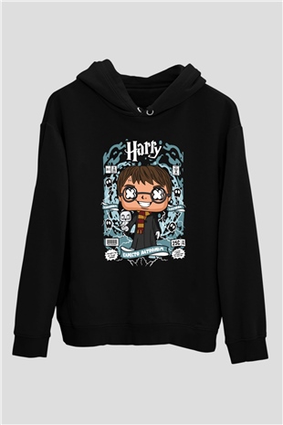 Harry Baskılı Unisex Siyah Hoodie