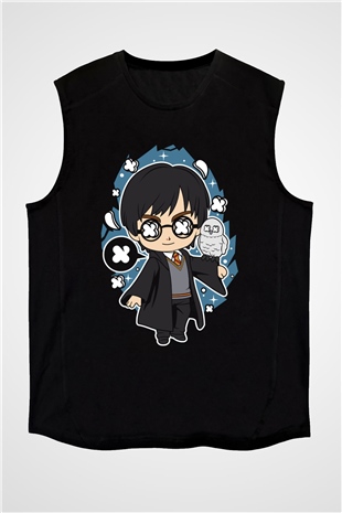 Harry Baskılı Unisex Siyah Kolsuz Tişört