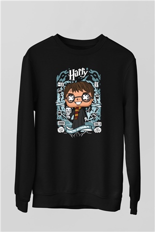 Harry Baskılı Unisex Siyah Sweatshirt