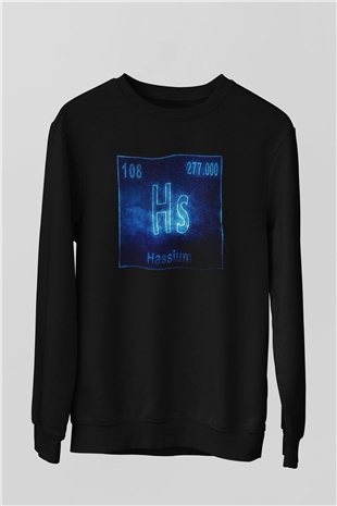 Hassiyum Atom Numarası Baskılı Unisex Siyah Sweatshirt