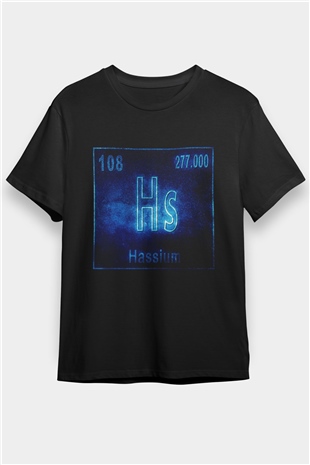 Hassiyum Atom Numarası Baskılı Unisex Siyah Tişört