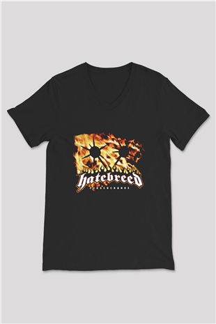 Hatebreed Baskılı Unisex Siyah V Yaka Tişört